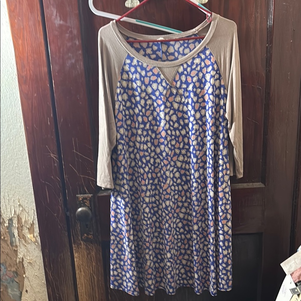 NWOT Blue and Gray Patterned Dress Size 2xl